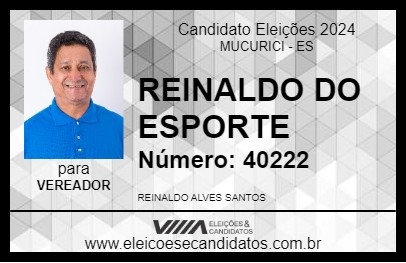 Candidato REINALDO DO ESPORTE 2024 - MUCURICI - Eleições