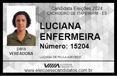 Candidato LUCIANA ENFERMEIRA 2024 - CACHOEIRO DE ITAPEMIRIM - Eleições