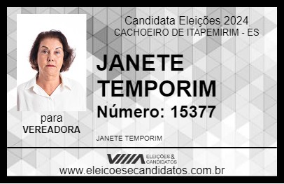 Candidato JANETE TEMPORIM 2024 - CACHOEIRO DE ITAPEMIRIM - Eleições