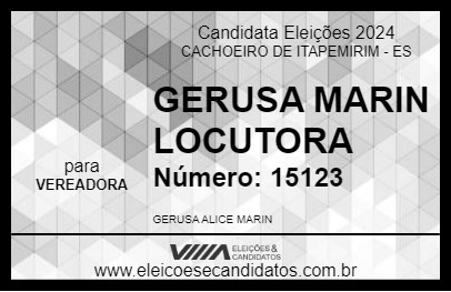 Candidato GERUSA MARIN LOCUTORA 2024 - CACHOEIRO DE ITAPEMIRIM - Eleições