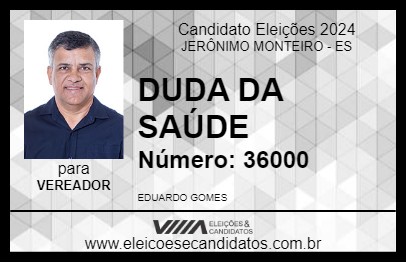 Candidato DUDA DA SAÚDE 2024 - JERÔNIMO MONTEIRO - Eleições