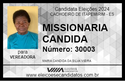 Candidato MISSIONARIA CANDIDA 2024 - CACHOEIRO DE ITAPEMIRIM - Eleições