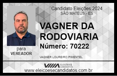 Candidato VAGNER DA RODOVIARIA 2024 - SÃO MATEUS - Eleições