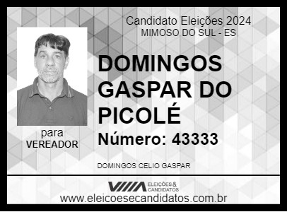 Candidato DOMINGOS GASPAR DO PICOLÉ 2024 - MIMOSO DO SUL - Eleições