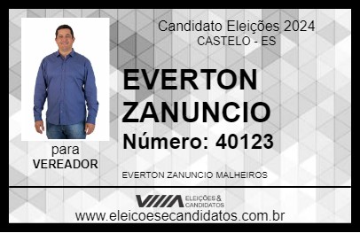 Candidato EVERTON ZANUNCIO 2024 - CASTELO - Eleições