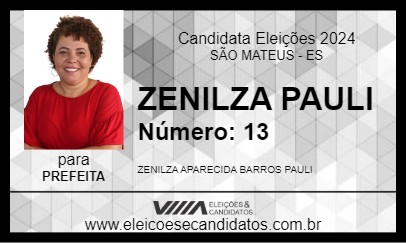 Candidato PROFESSORA ZENILZA PAULI 2024 - SÃO MATEUS - Eleições