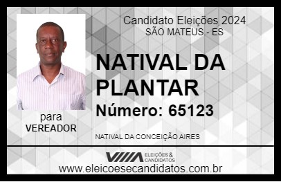 Candidato NATIVAL DA PLANTAR 2024 - SÃO MATEUS - Eleições