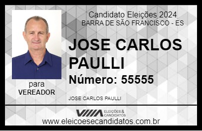 Candidato JOSE CARLOS PAULLI 2024 - BARRA DE SÃO FRANCISCO - Eleições