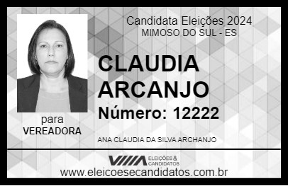 Candidato CLAUDIA ARCANJO 2024 - MIMOSO DO SUL - Eleições