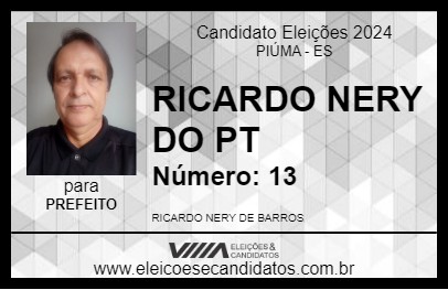 Candidato RICARDO NERY DO PT 2024 - PIÚMA - Eleições