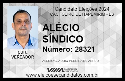 Candidato ALÉCIO SÍNDICO 2024 - CACHOEIRO DE ITAPEMIRIM - Eleições