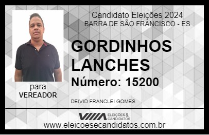 Candidato GORDINHOS LANCHES 2024 - BARRA DE SÃO FRANCISCO - Eleições