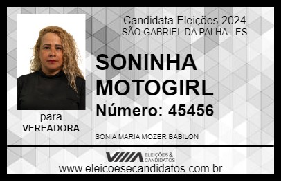 Candidato SONINHA MOTOGIRL 2024 - SÃO GABRIEL DA PALHA - Eleições