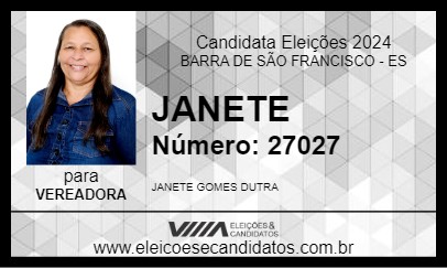 Candidato JANETE 2024 - BARRA DE SÃO FRANCISCO - Eleições