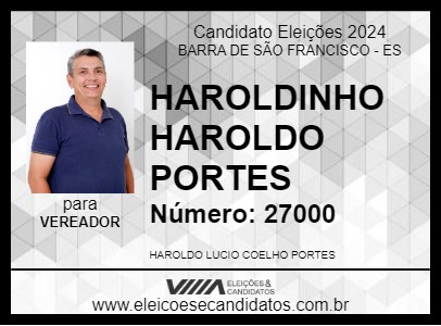 Candidato HAROLDINHO HAROLDO PORTES 2024 - BARRA DE SÃO FRANCISCO - Eleições