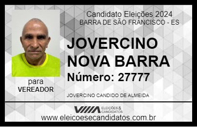 Candidato JOVERCINO NOVA BARRA 2024 - BARRA DE SÃO FRANCISCO - Eleições