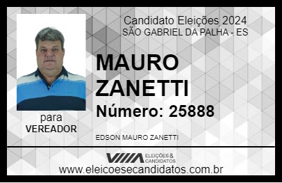 Candidato MAURO ZANETTI 2024 - SÃO GABRIEL DA PALHA - Eleições