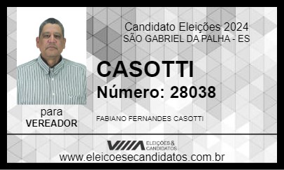 Candidato CASOTTI 2024 - SÃO GABRIEL DA PALHA - Eleições