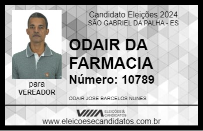 Candidato ODAIR DA FARMACIA 2024 - SÃO GABRIEL DA PALHA - Eleições