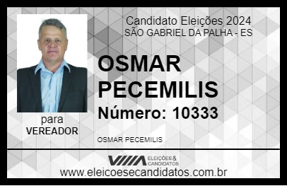 Candidato OSMAR PECEMILIS 2024 - SÃO GABRIEL DA PALHA - Eleições