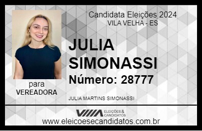 Candidato JULIA SIMONASSI 2024 - VILA VELHA - Eleições