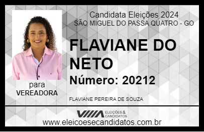 Candidato FLAVIANE DO NETO 2024 - SÃO MIGUEL DO PASSA QUATRO - Eleições