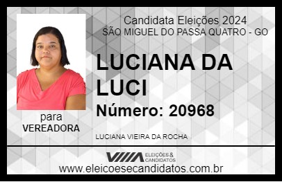 Candidato LUCIANA DA LUCI 2024 - SÃO MIGUEL DO PASSA QUATRO - Eleições