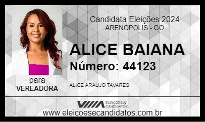 Candidato ALICE BAIANA 2024 - ARENÓPOLIS - Eleições