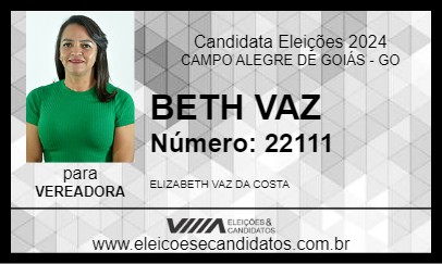 Candidato BETH VAZ 2024 - CAMPO ALEGRE DE GOIÁS - Eleições