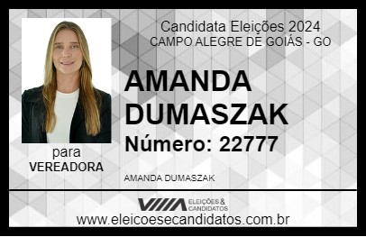 Candidato AMANDA DUMASZAK 2024 - CAMPO ALEGRE DE GOIÁS - Eleições