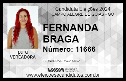 Candidato FERNANDA BRAGA 2024 - CAMPO ALEGRE DE GOIÁS - Eleições