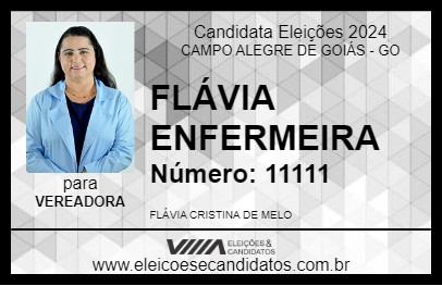 Candidato FLÁVIA ENFERMEIRA 2024 - CAMPO ALEGRE DE GOIÁS - Eleições