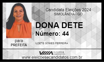 Candidato DONA DETE 2024 - SIMOLÂNDIA - Eleições