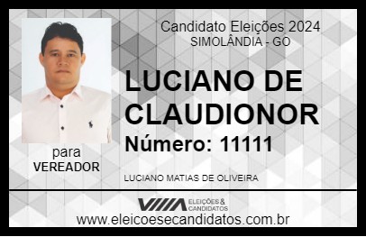 Candidato LUCIANO DE CLAUDIONOR 2024 - SIMOLÂNDIA - Eleições