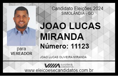 Candidato JOAO LUCAS MIRANDA 2024 - SIMOLÂNDIA - Eleições