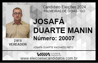 Candidato JOSAFÁ DUARTE MANIN 2024 - PALMEIRAS DE GOIÁS - Eleições