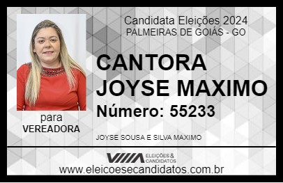 Candidato CANTORA JOYSE MAXIMO 2024 - PALMEIRAS DE GOIÁS - Eleições