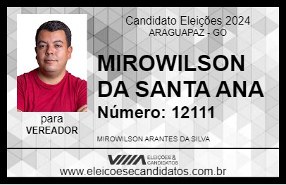 Candidato MIROWILSON DA SANTA ANA 2024 - ARAGUAPAZ - Eleições