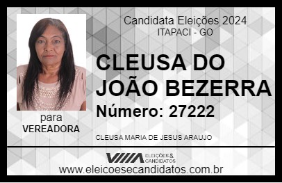 Candidato CLEUSA DO JOÃO BEZERRA 2024 - ITAPACI - Eleições