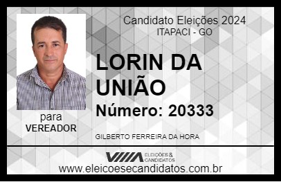 Candidato LORIN DA UNIÃO 2024 - ITAPACI - Eleições