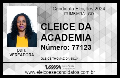 Candidato GLEICE DA ACADEMIA 2024 - ITUMBIARA - Eleições