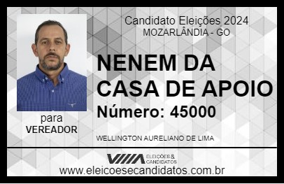 Candidato NENEM DA CASA DE APOIO 2024 - MOZARLÂNDIA - Eleições