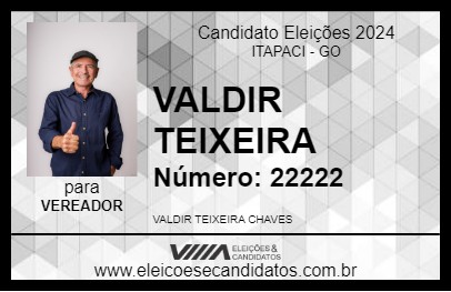 Candidato VALDIR TEIXEIRA 2024 - ITAPACI - Eleições