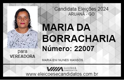 Candidato MARIA DA BORRACHARIA 2024 - ARUANÃ - Eleições