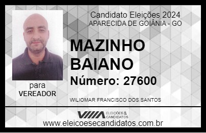 Candidato MAZINHO BAIANO 2024 - APARECIDA DE GOIÂNIA - Eleições