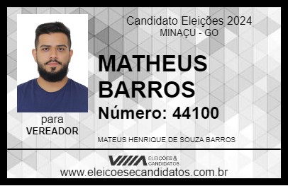 Candidato MATHEUS BARROS 2024 - MINAÇU - Eleições