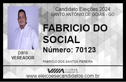 Candidato FABRICIO DO SOCIAL 2024 - SANTO ANTÔNIO DE GOIÁS - Eleições