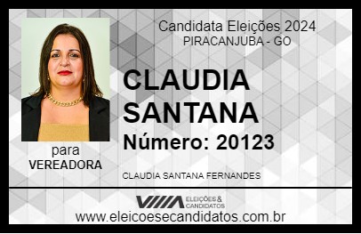 Candidato CLAUDIA SANTANA 2024 - PIRACANJUBA - Eleições