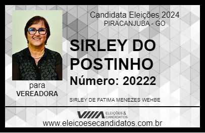 Candidato SIRLEY DO POSTINHO 2024 - PIRACANJUBA - Eleições