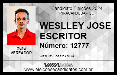 Candidato WESLLEY JOSE ESCRITOR 2024 - PIRACANJUBA - Eleições